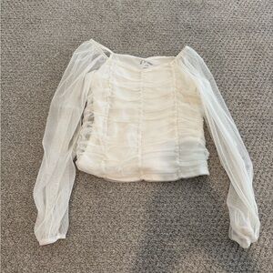 Art Class Sheer Puffed Sleeve White Top